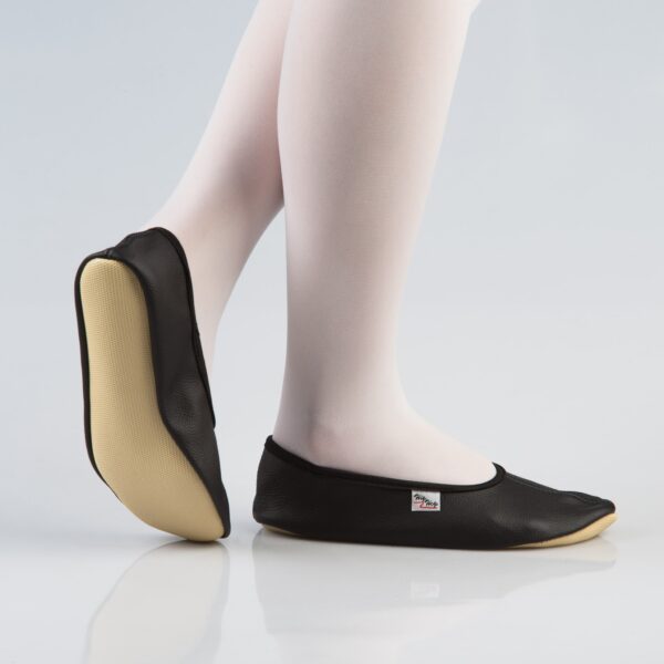 Leather Gymnastics Slippers With Rubber Ridge and Sole - Black - Image 2