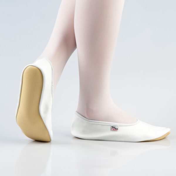 Leather Gymnastics Slippers With Rubber Ridge and Sole - White - Image 2