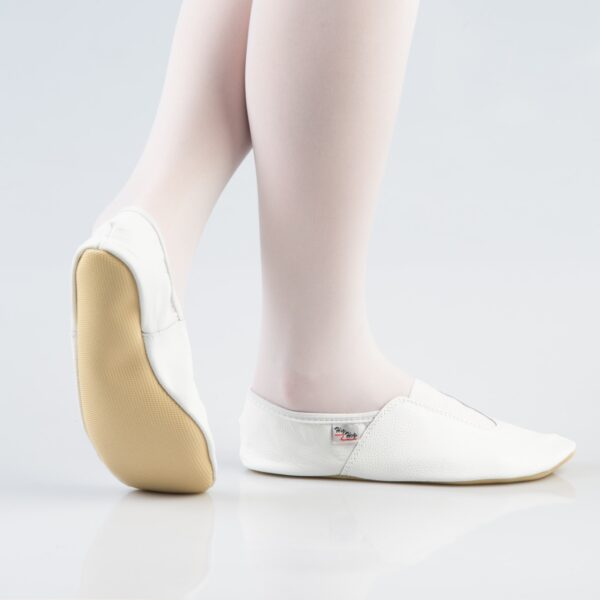 Leather Gymnastics Slippers With Rubber Detail and Sole - White - Image 2