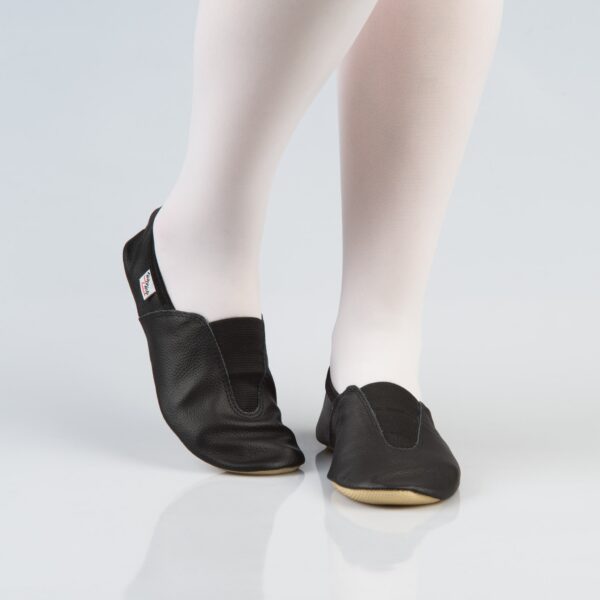 Leather Gymnastics Slippers With Rubber Detail and Sole - Black - Image 2