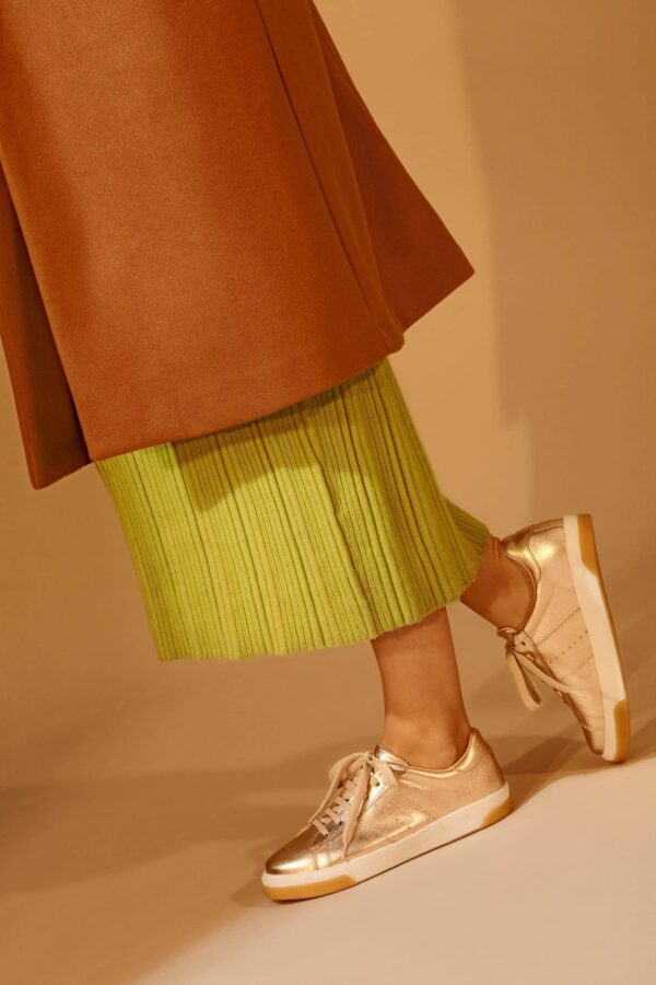 Women's Leather Sneakers - Metallic Golden - Image 3