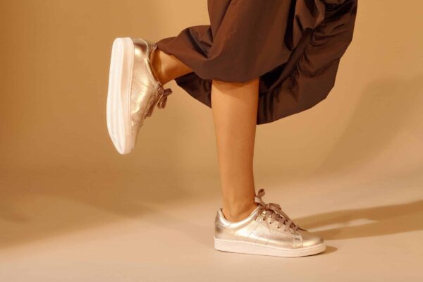 Women's Leather Sneakers - Metallic Golden - Image 4