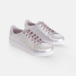 Women's Leather Sneakers - Metallic Silver