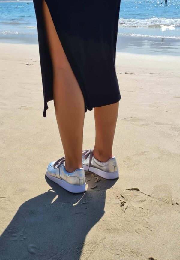 Women's Leather Sneakers - Metallic Silver - Image 3