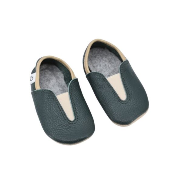 Punsa Kids Barefoot Slippers - Upcycled Leather, Dark Green - Image 2