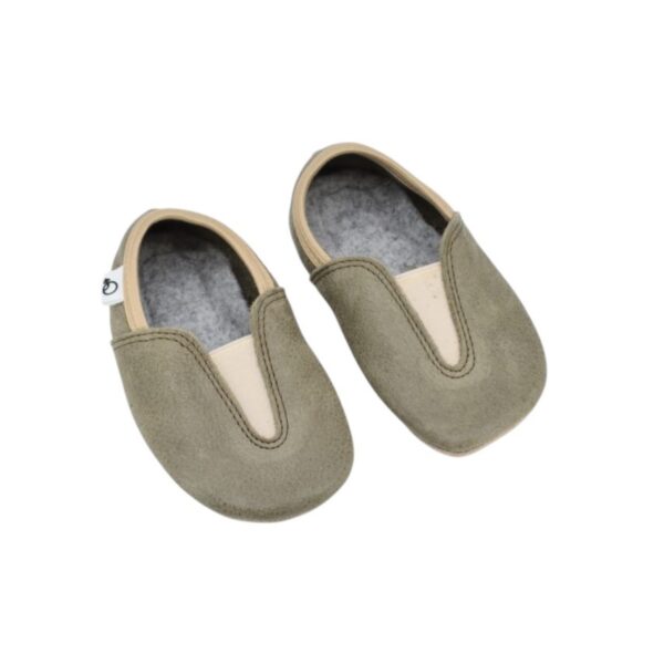 Punsa Kids Barefoot Slippers - Upcycled Leather, Olive - Image 2